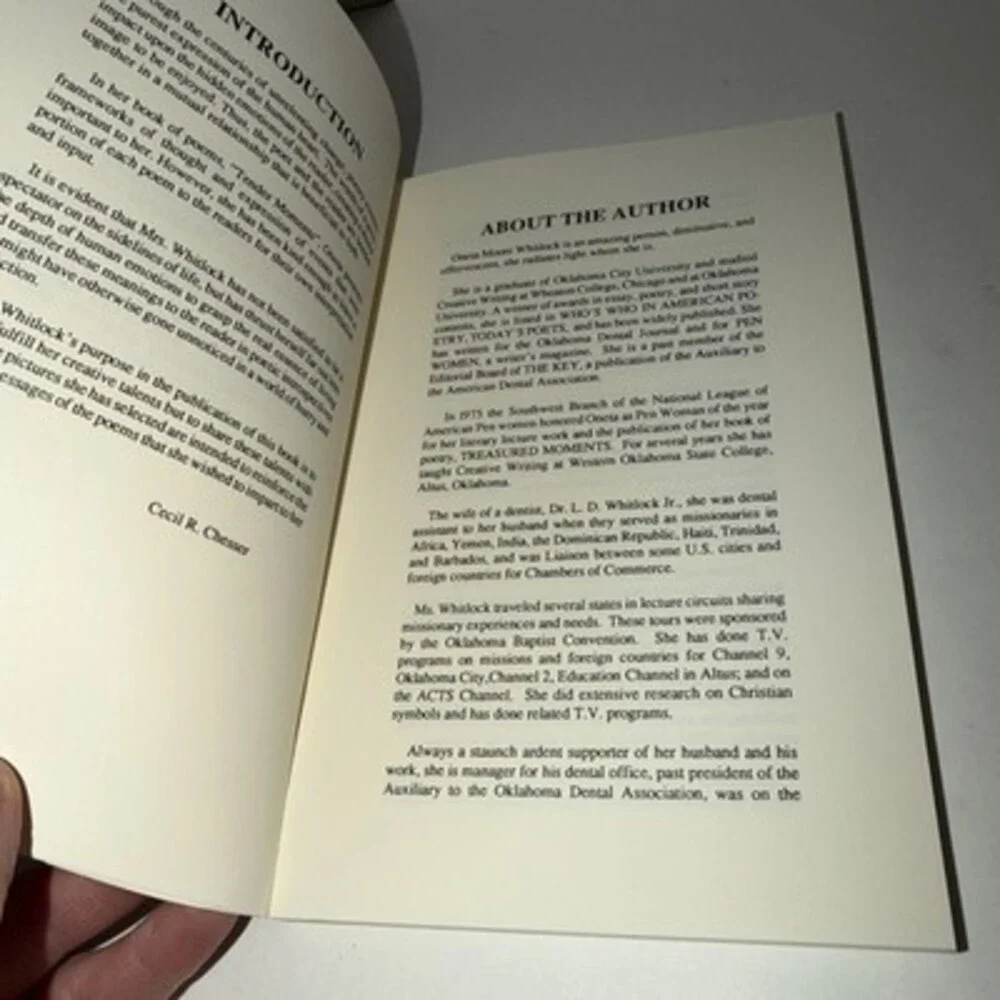 Tender Moments, A Book Of Poetry By Oneta Moore Whitlock Of Oklahoma City 1991